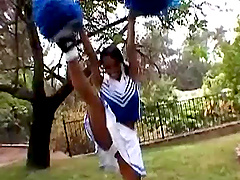 Ebony cheerleader Alela Tyler sucks and rides her BF's BBC
