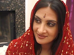 Sassy Indian cougar enjoying her shaved pussy being licked before riding on a massive cock