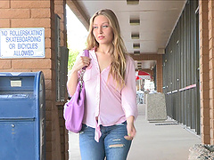 She drops her jeans and exposes her pussy and nice ass in public