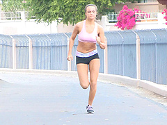 Sporty babe strips during her workout and shows her great tits