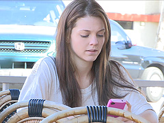 Angelic brunette in high heels flashes nice ass outdoors