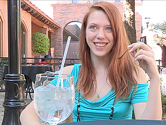 Erotic clip with a sexy redhead showing off her her pussy outdoors