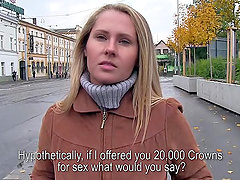 Curvy blonde with natural tits getting fingered  before being banged hardcore for money