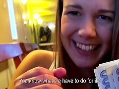 Cheerful reality babe with long hair milks a cock the takes it up her shaved pussy