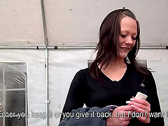 Vivacious brunette with long hair gets fucked doggy style in a zesty reality shoot