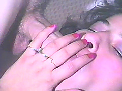 Buxom brunette in nylon stockings takes in a cock doggy style after getting her hairy pussy licked