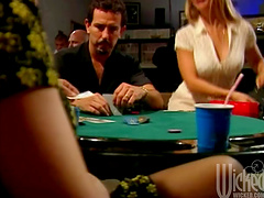 Blonde sluts ditch the poker game to muff dive and finger fuck