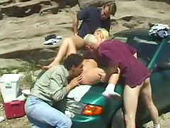 Big tits blonde Allison Kilgore in hardcore anal gangbang outdoor