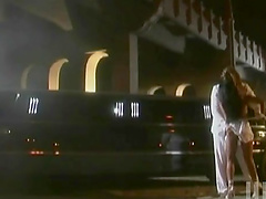 Attractive Asian babe in high heels delivering a thrilling blowjob before being fucked outdoors