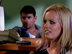 Naughty hot ass sluttie Stormy Daniels plays with huge dick in hot blowjob scene