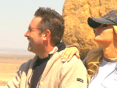 Beautiful blonde fucked in doggystyle by the campfire