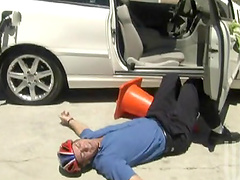 Hot wife wraps her lips around husband's stiff cock