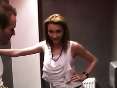 Skanky Hoe Takes Two Dudes In The Toilet