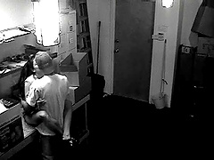 A hidden security cam catches a couple fucking at work