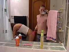 Russian couple Tanya and Andrew have fun in a bathroom