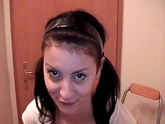 Adorable teen pornstar with pigtails fingering her pussy before getting slammed hardcore