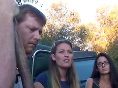 Brandy Aniston & Daisy Layne share a cock in terrific FFM outdoor scene