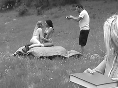 Brandy Aniston & Daisy Layne share a cock in terrific FFM outdoor scene