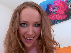 Attractive solo model with nice ass smashing her pussy using giant dildo