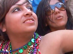 Adorable cowgirls in bikinis flashing their natural tits outdoors