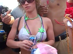 Busty babes with big tits flaunt their big tits at beach