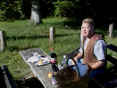 Angelic cowgirl awarding her guy with blowjob in the forest