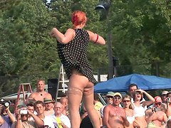 Hot sexy babes outdoor having fun at the party in stockings and thongs