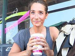 Babe plays naked in a public fountain and washes her sexy ass