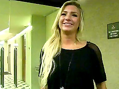 Sexy mature blonde takes off her black dress and shows her big boobs