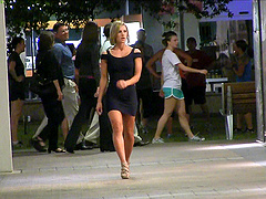 Extra hot amateur blonde in a sexy black dress teases in public