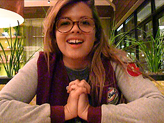 Hot chick in jeans shorts and glasses flashing her tits and ass