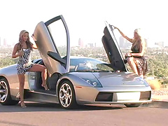 Two blonde hotties model outdoors and flash their pussies for the camera