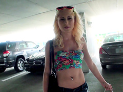 Hot babe riding cock in the parking lot after giving head